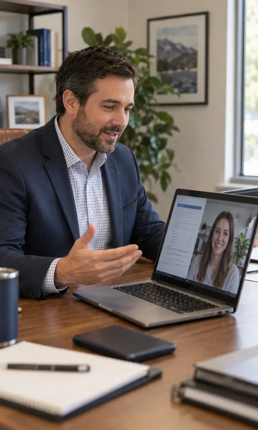 Insurance agent on a video call with a client