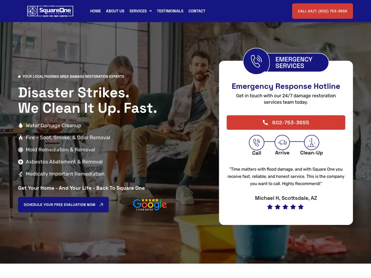 Square One Restoration homepage