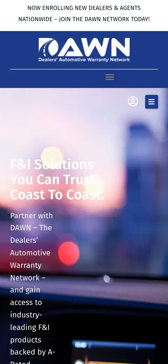 Dawn Warranty homepage on a phone