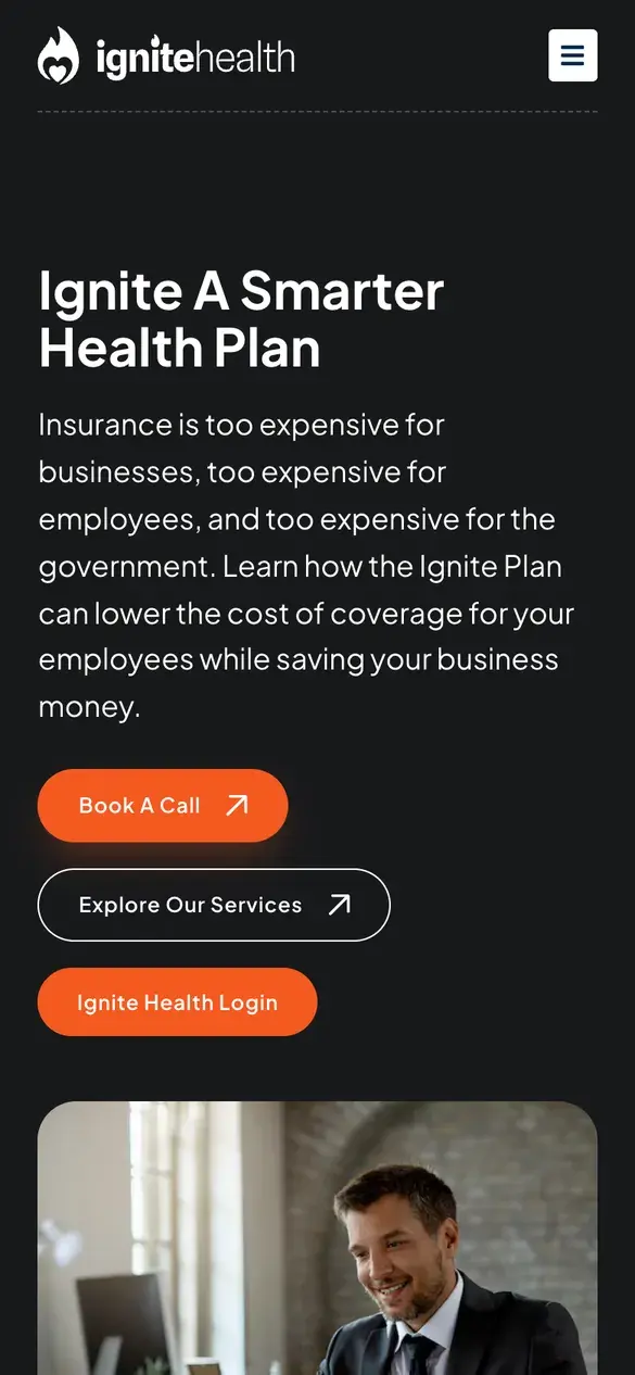 Ignite Health homepage on a phone