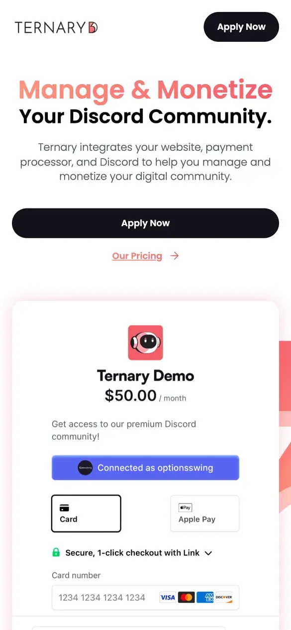 Ternary homepage on a phone