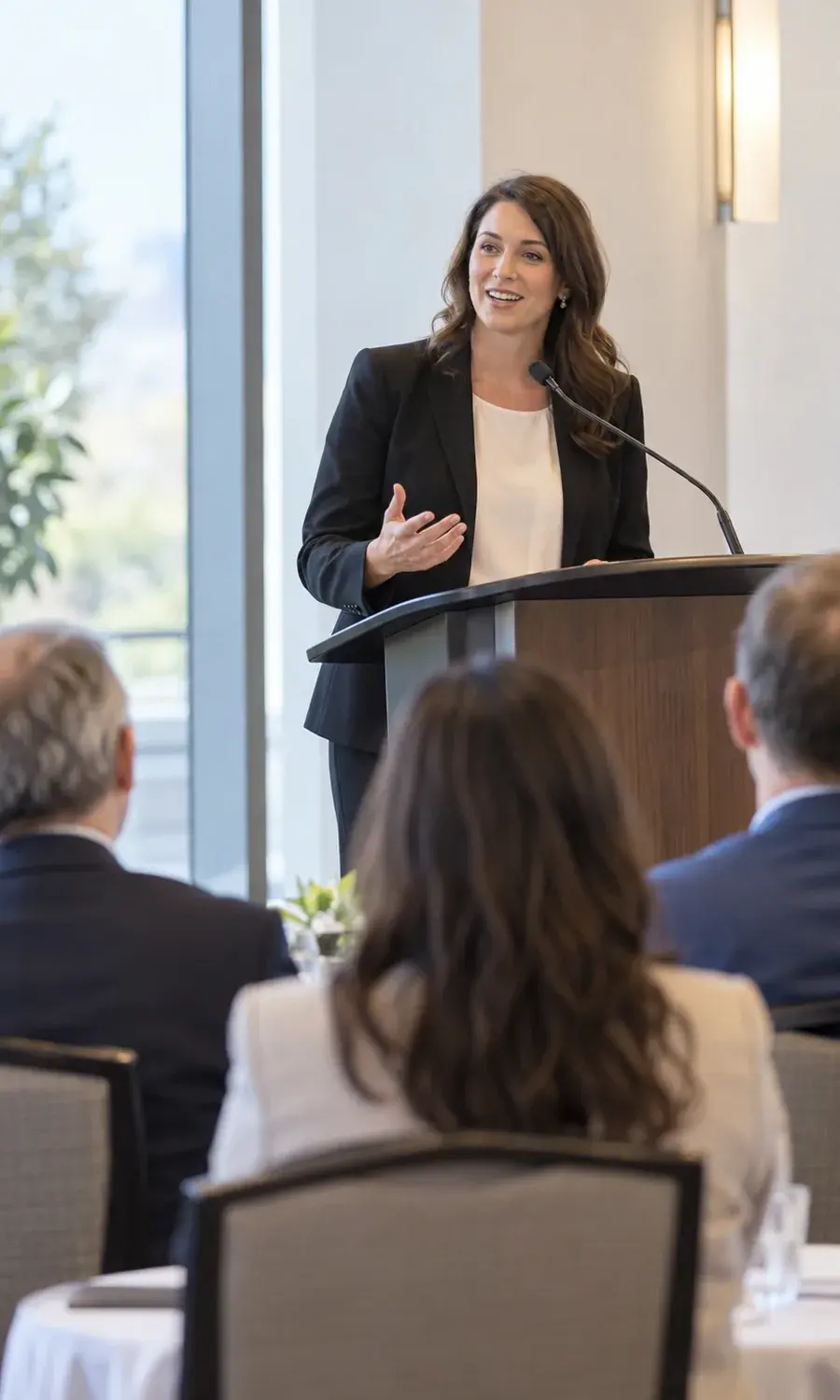 Speaker addressing members at an association meeting