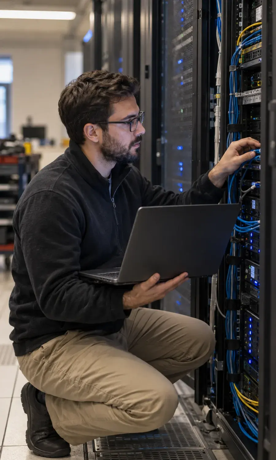 IT engineer working in a server room