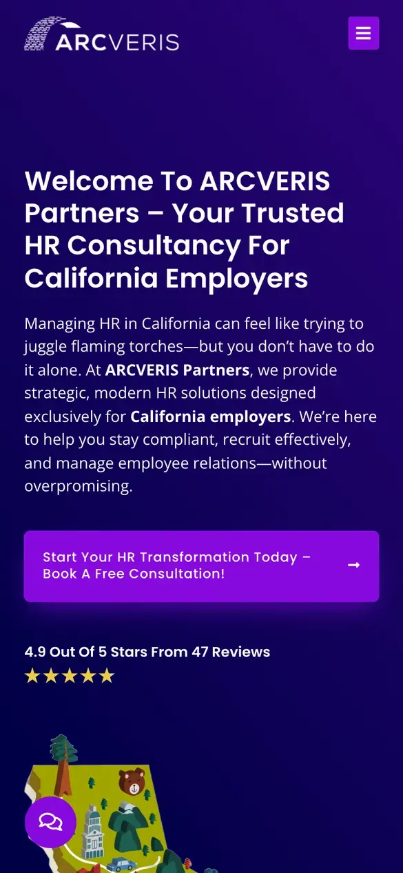 Arcveris homepage on a phone