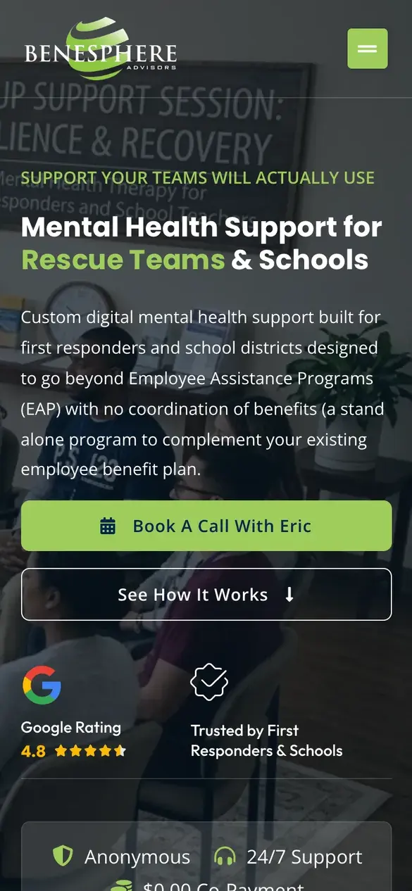 Benesphere homepage on a phone