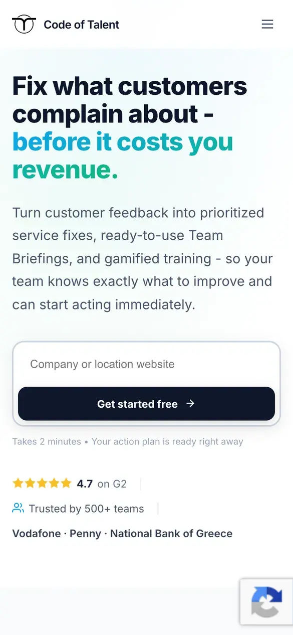 Code of Talent homepage on a phone