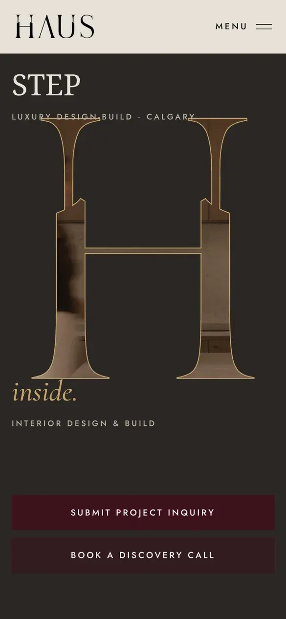 Haus Interior Design homepage on a phone