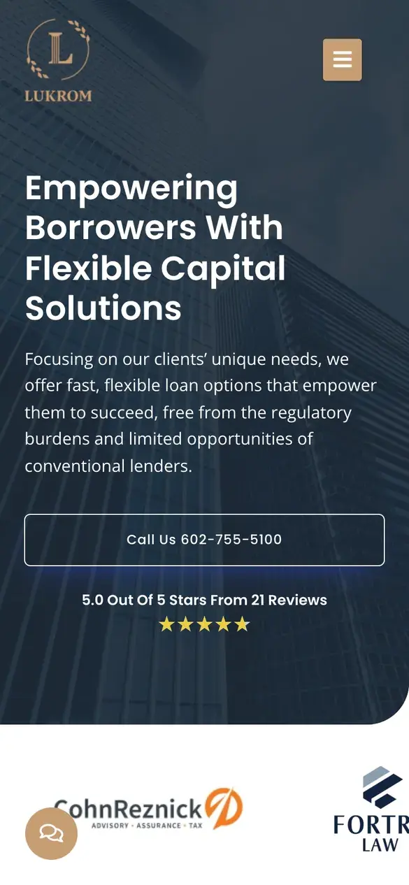 Lukrom Lending homepage on a phone