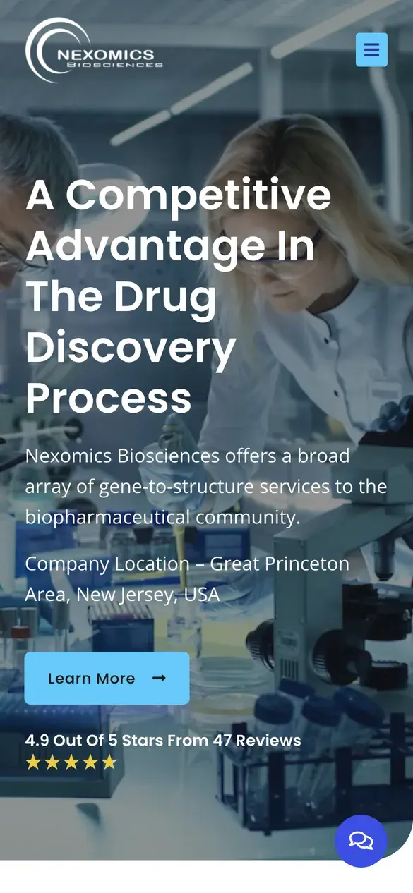 Nexomics Biosciences homepage on a phone
