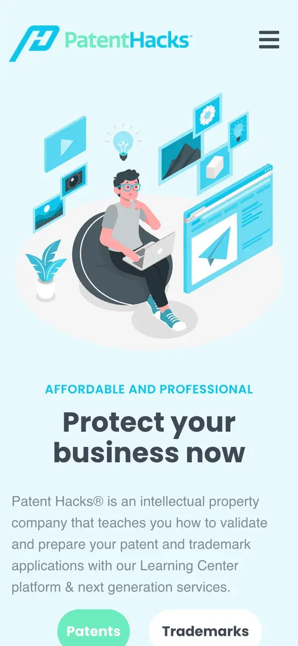 Patent Hacks homepage on a phone
