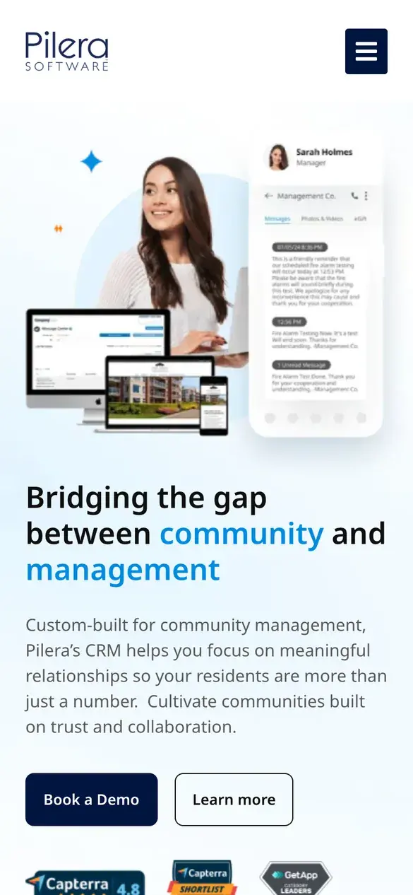 Pilera homepage on a phone