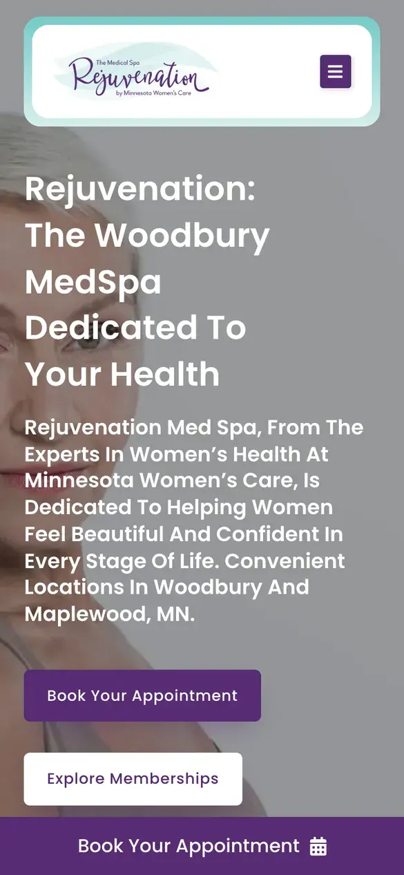 Rejuvenation MedSpa homepage on a phone