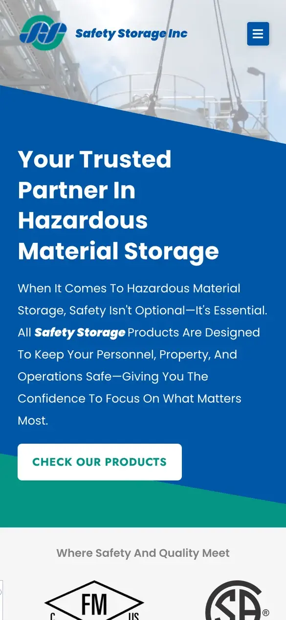 Safety Storage homepage on a phone