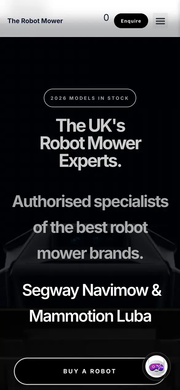 The Robot Mower homepage on a phone