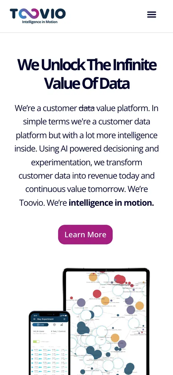 Toovio homepage on a phone