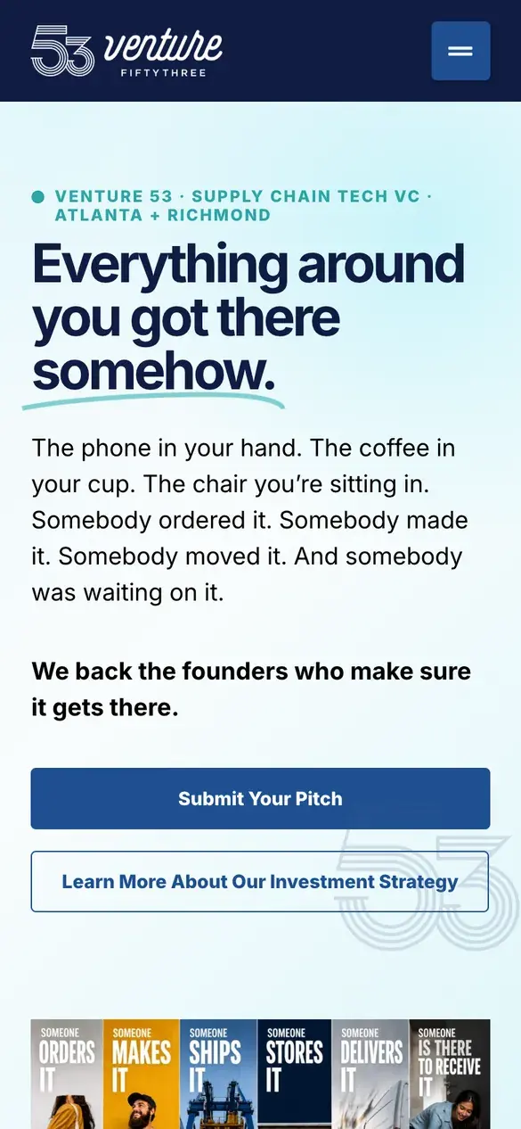 Venture 53 homepage on a phone