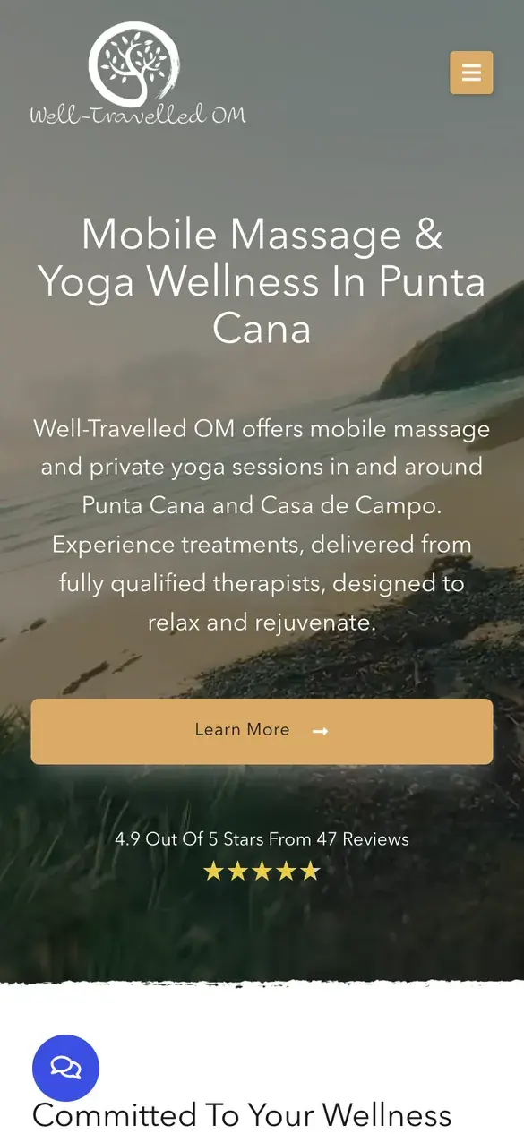 Well Travelled homepage on a phone