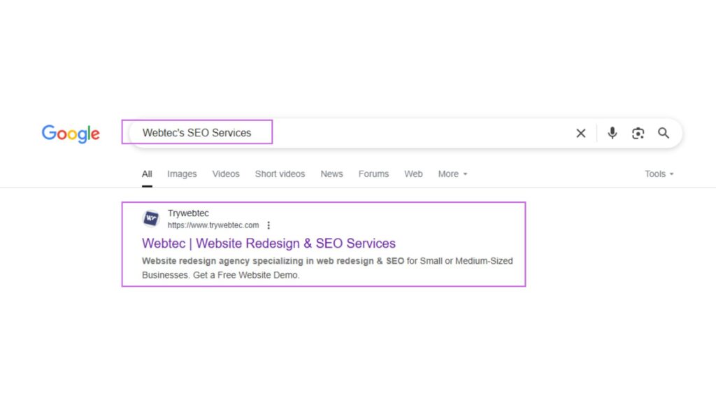 Webtec SEO for SaaS services appearing in Google search results for website redesign and SEO services