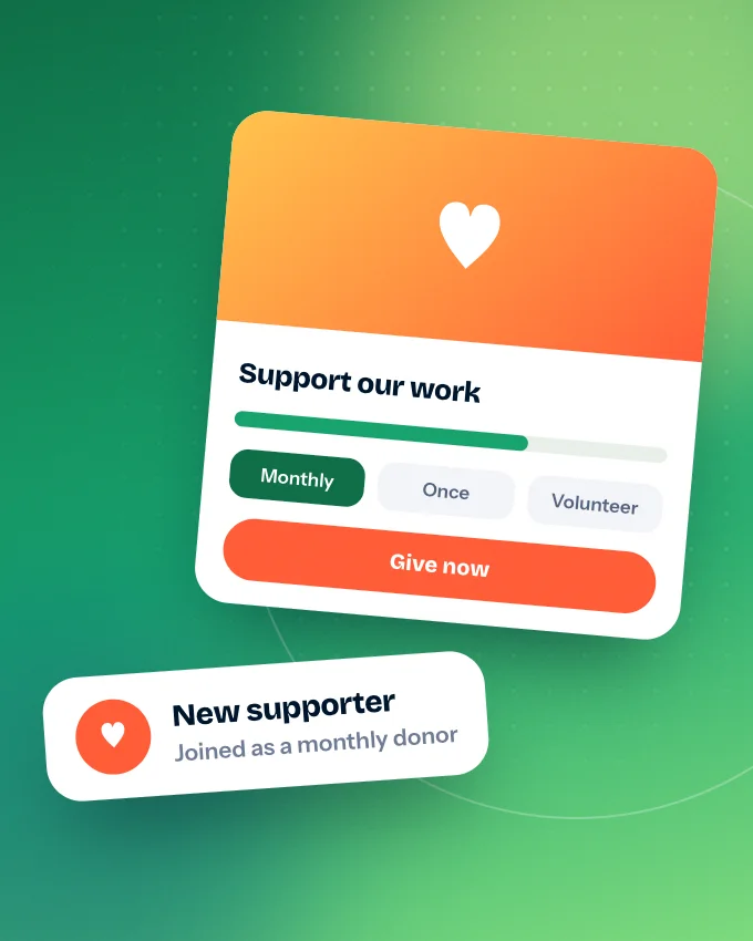 A donation page with a new monthly supporter