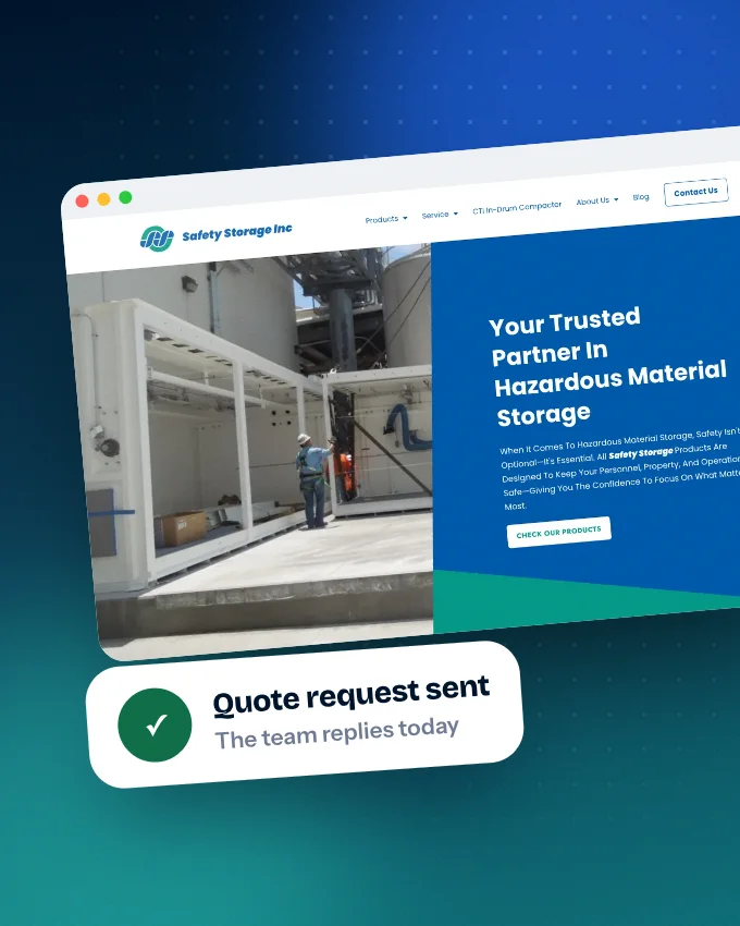 An industrial supplier's website with a quote request sent