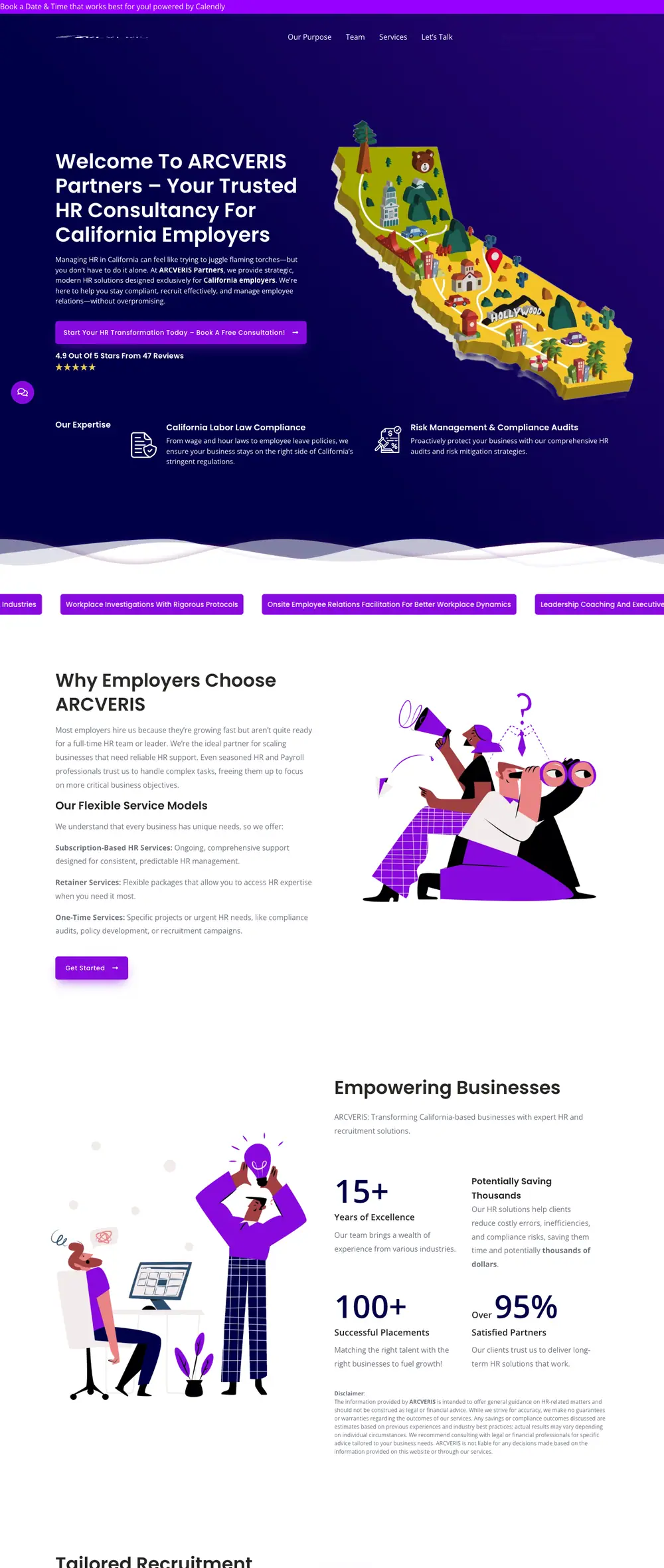 Arcveris homepage, full page