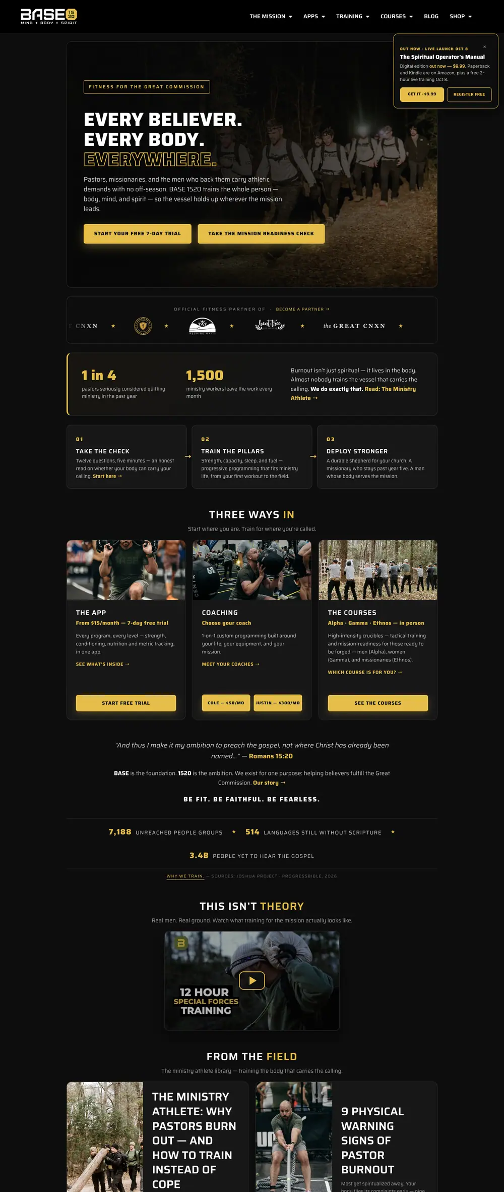 Base 1520 homepage, full page