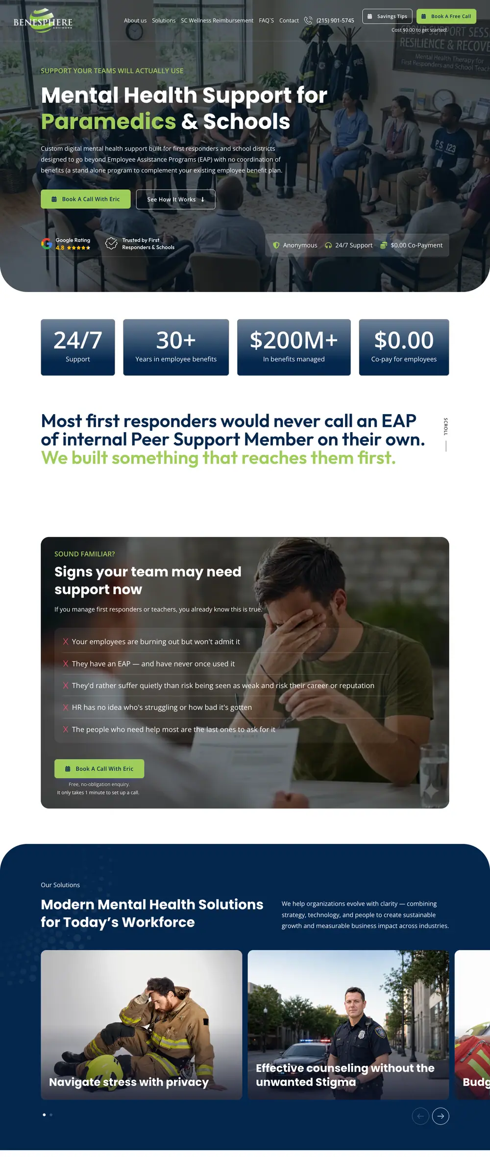 Benesphere homepage, full page