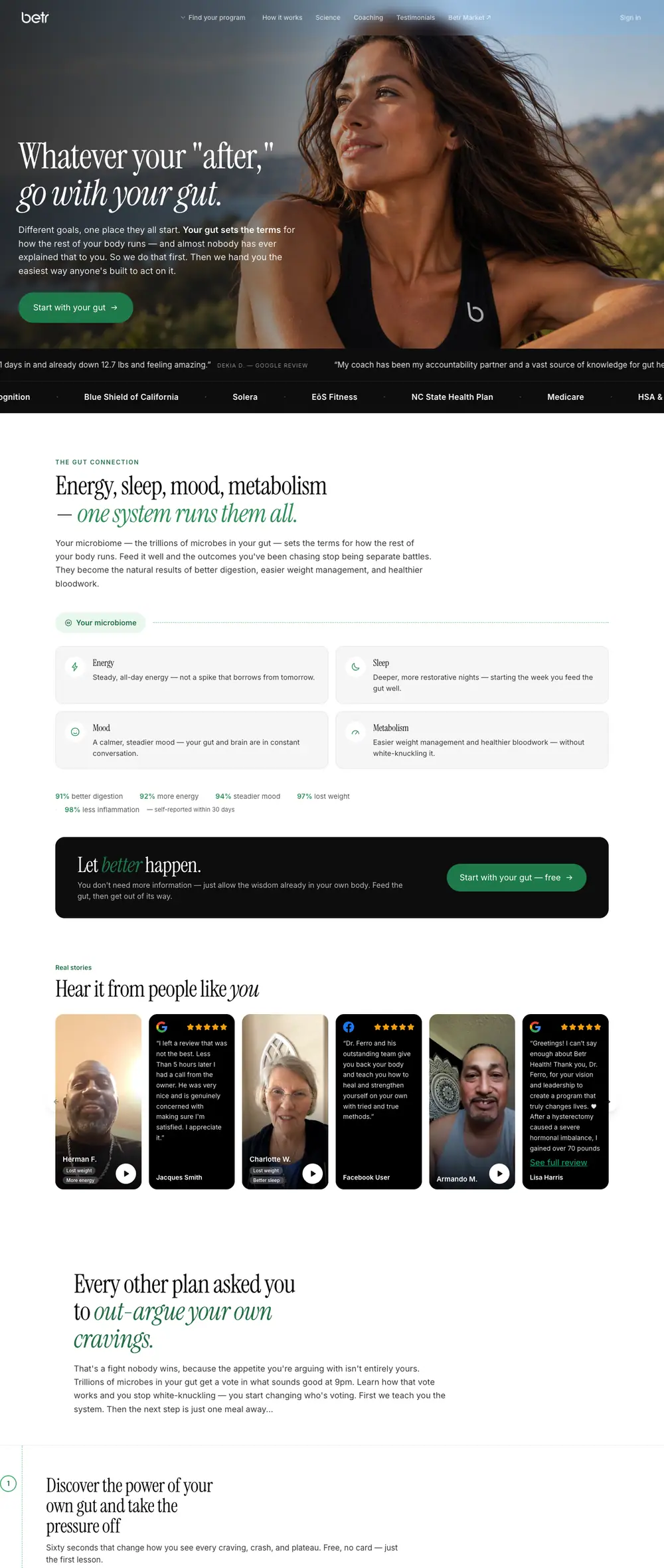 Betr Health homepage, full page