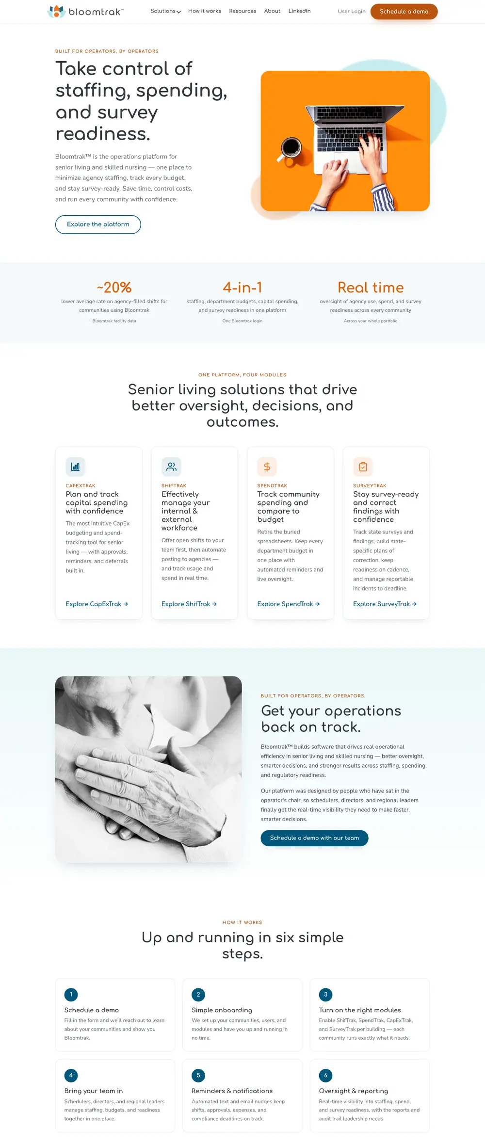 Bloomtrak homepage, full page
