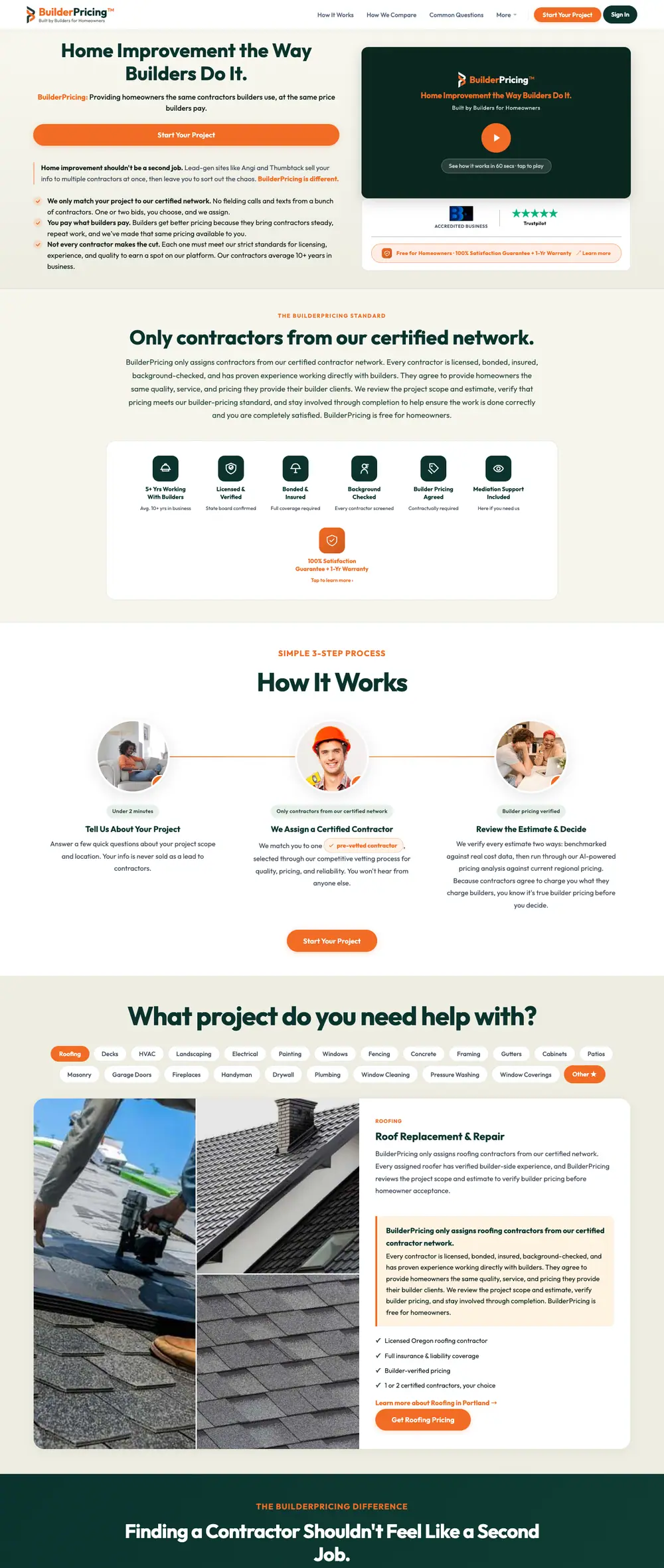 BuilderPricing homepage, full page