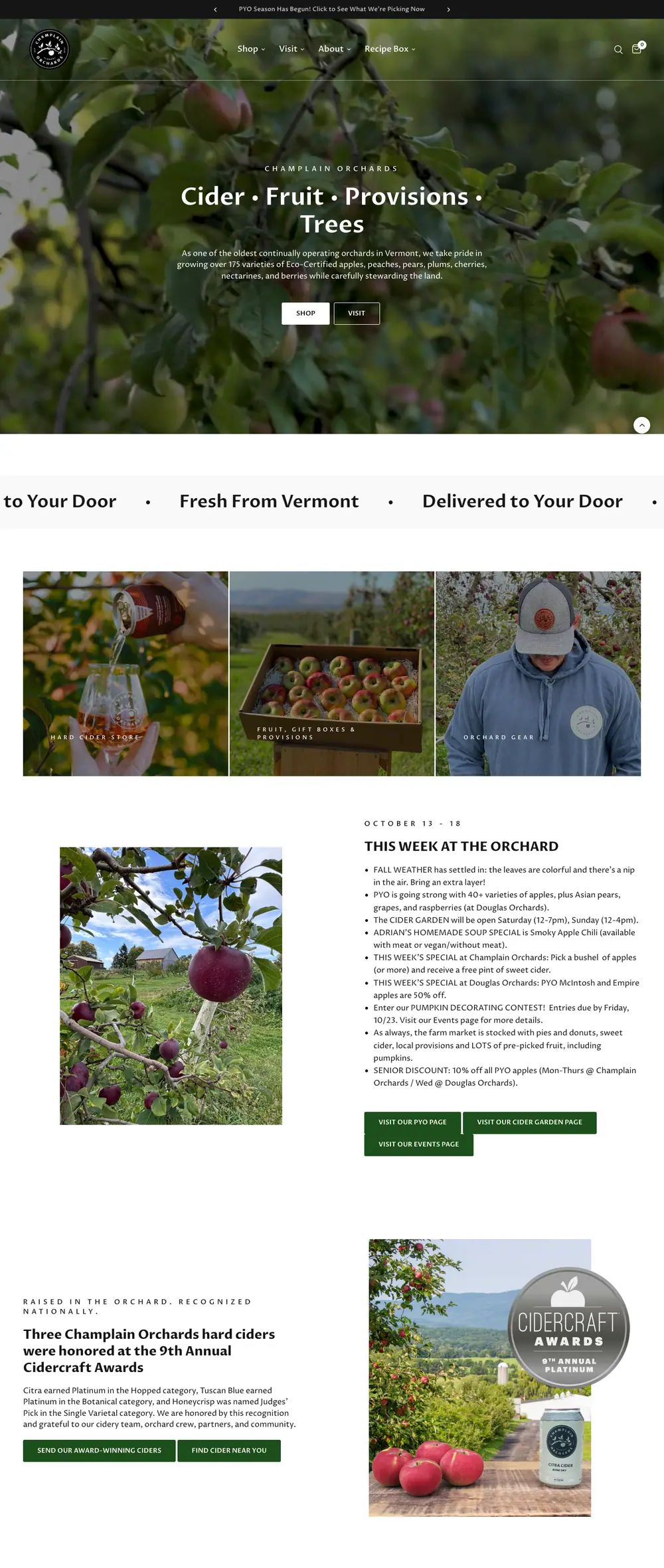 Champlain Orchards homepage, full page