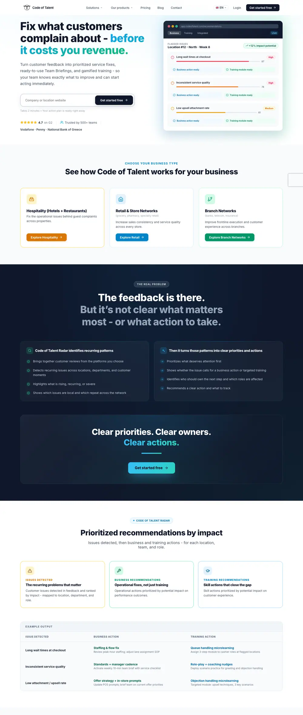 Code of Talent homepage, full page