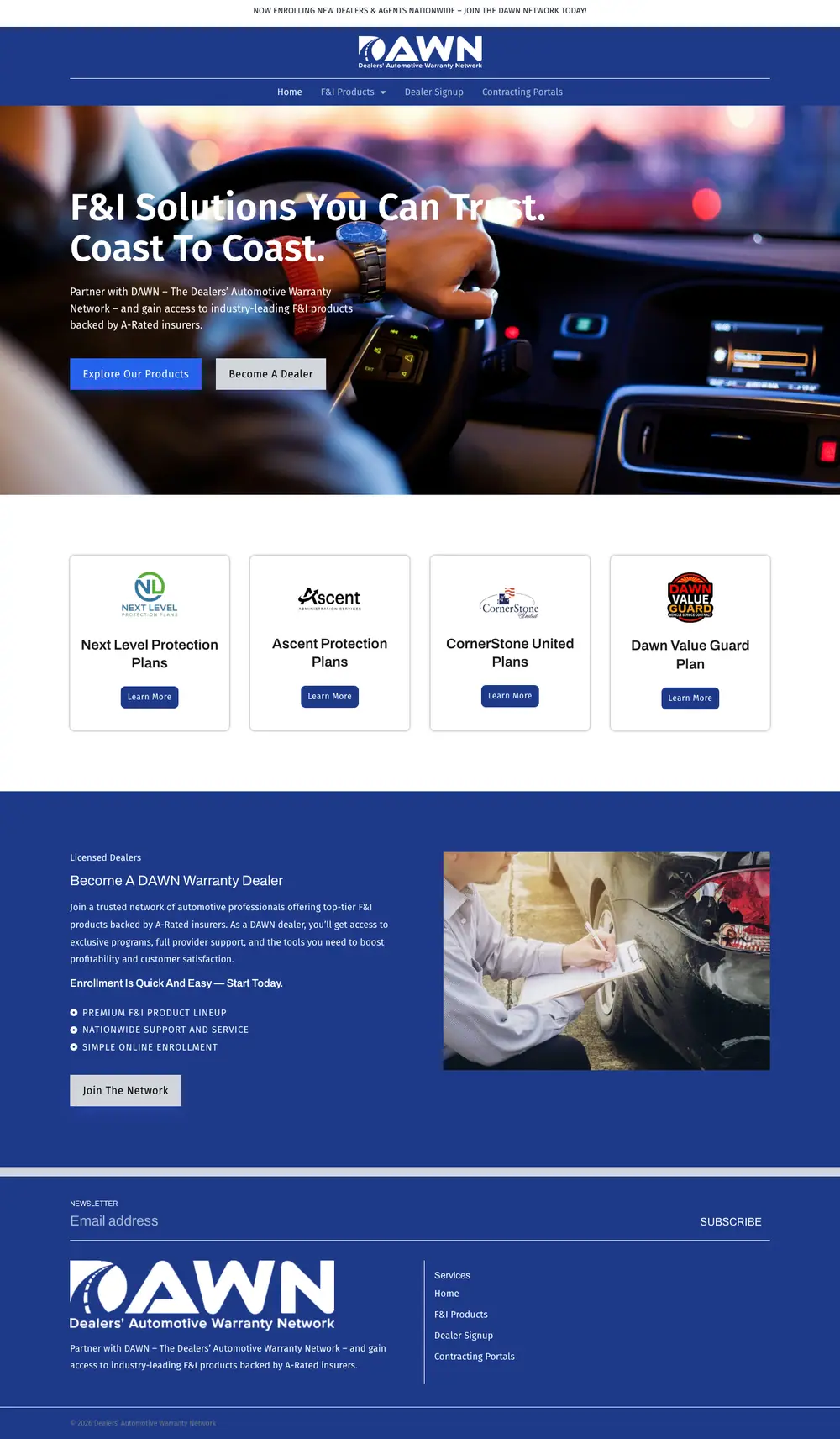 Dawn Warranty homepage, full page