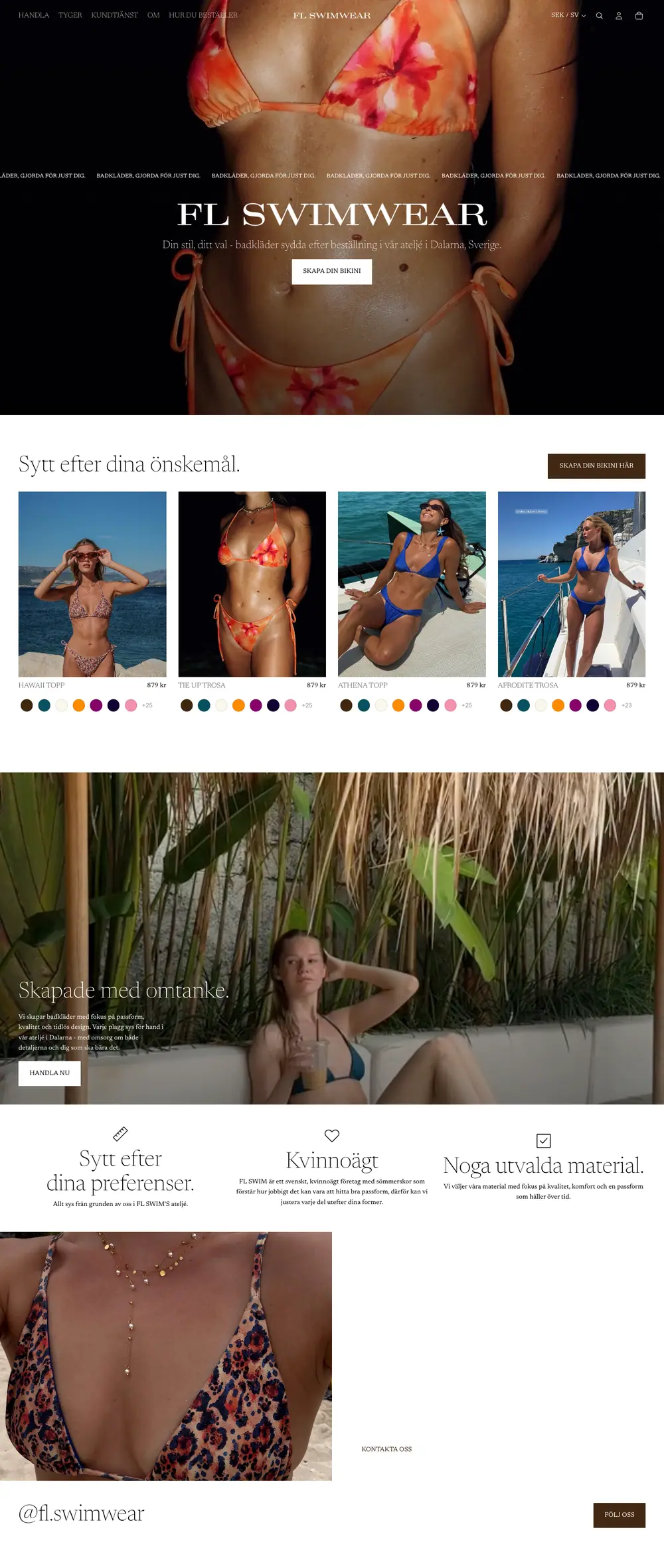 FL Swimwear homepage, full page