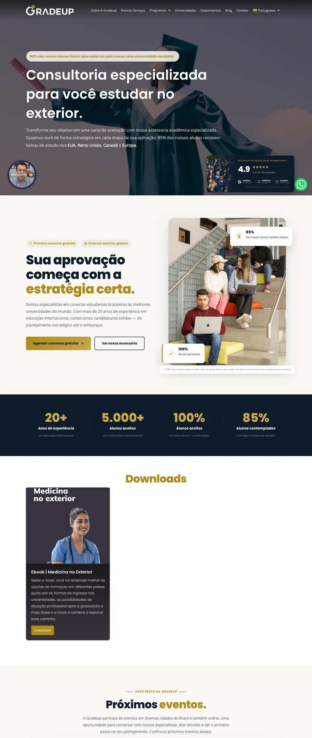 GradeUp Education homepage, full page