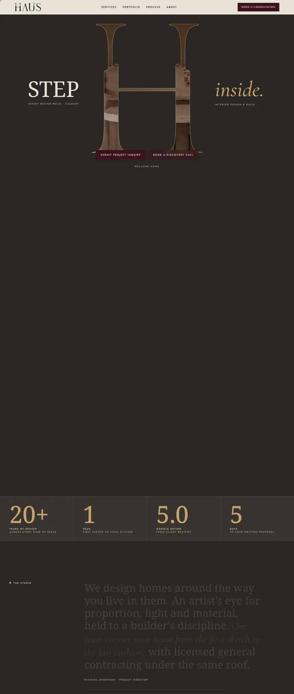 Haus Interior Design homepage, full page