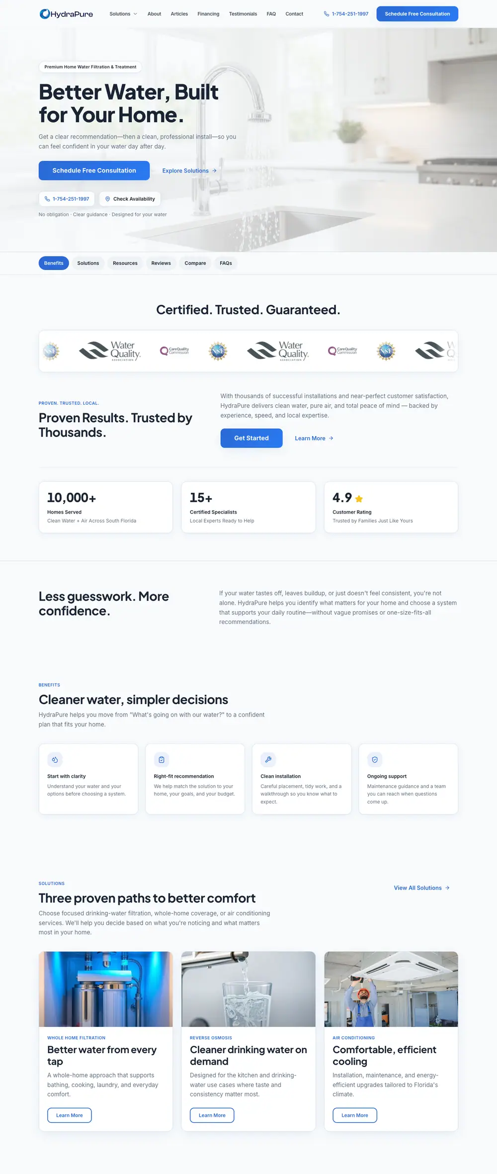 HydraPure homepage, full page