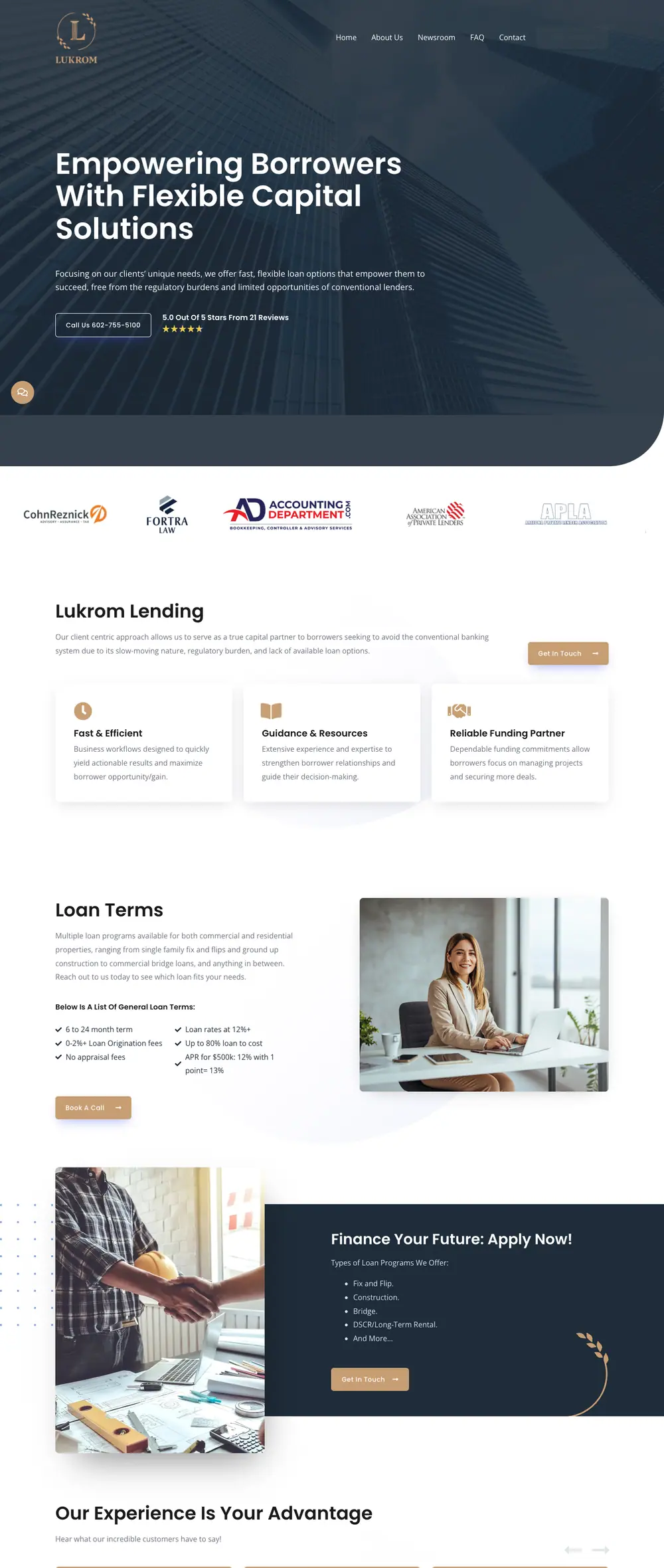 Lukrom Lending homepage, full page