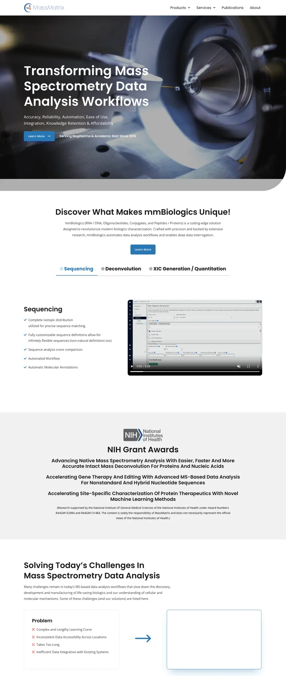 MassMatrix homepage, full page