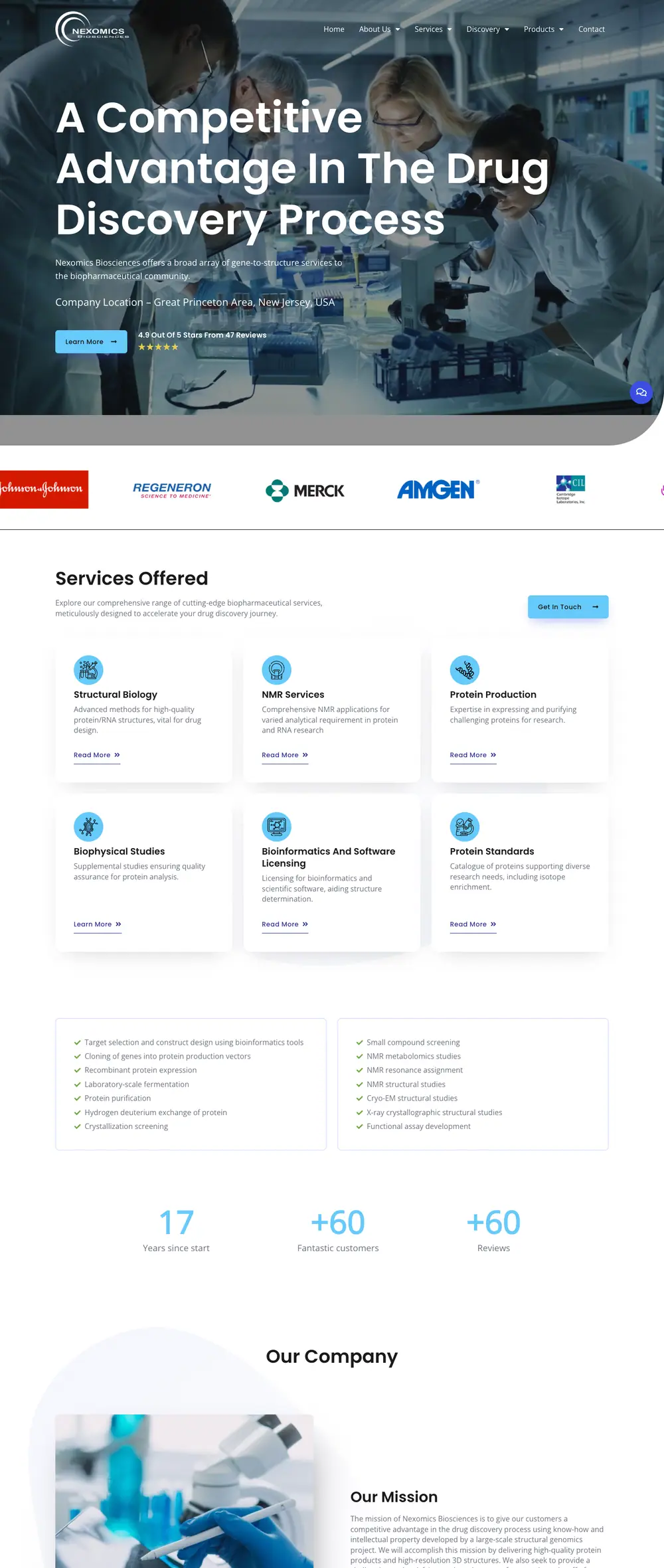 Nexomics Biosciences homepage, full page