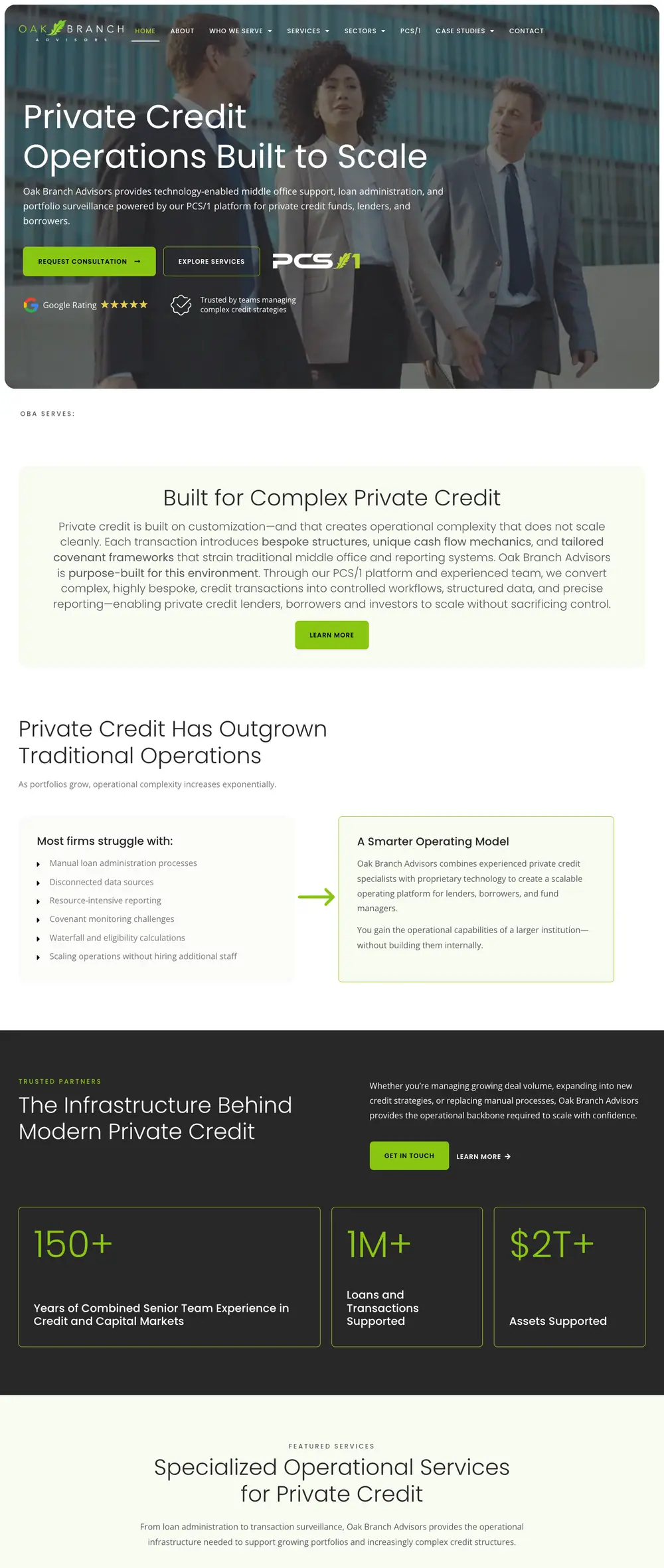 Oak Branch Advisors homepage, full page