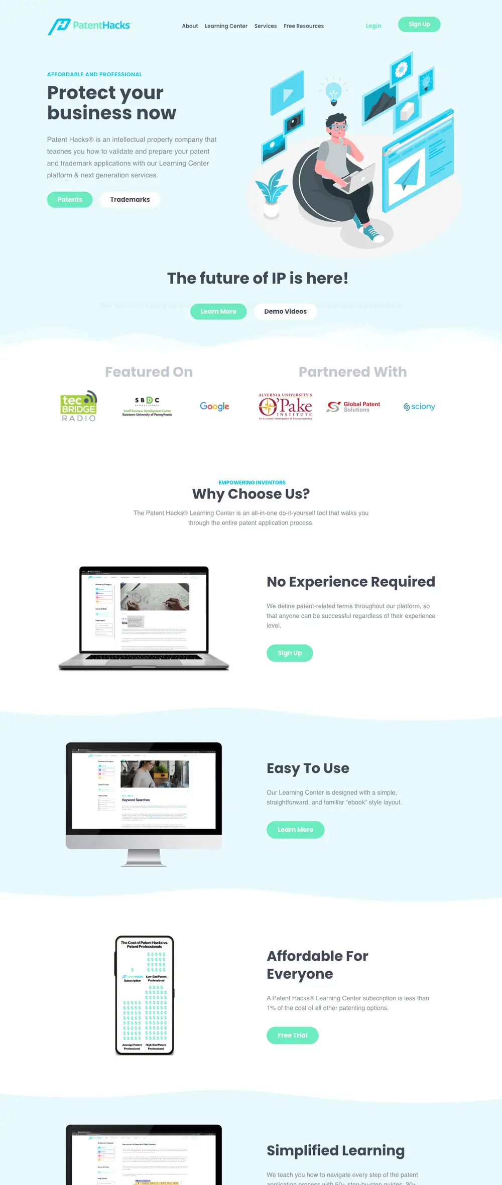 Patent Hacks homepage, full page