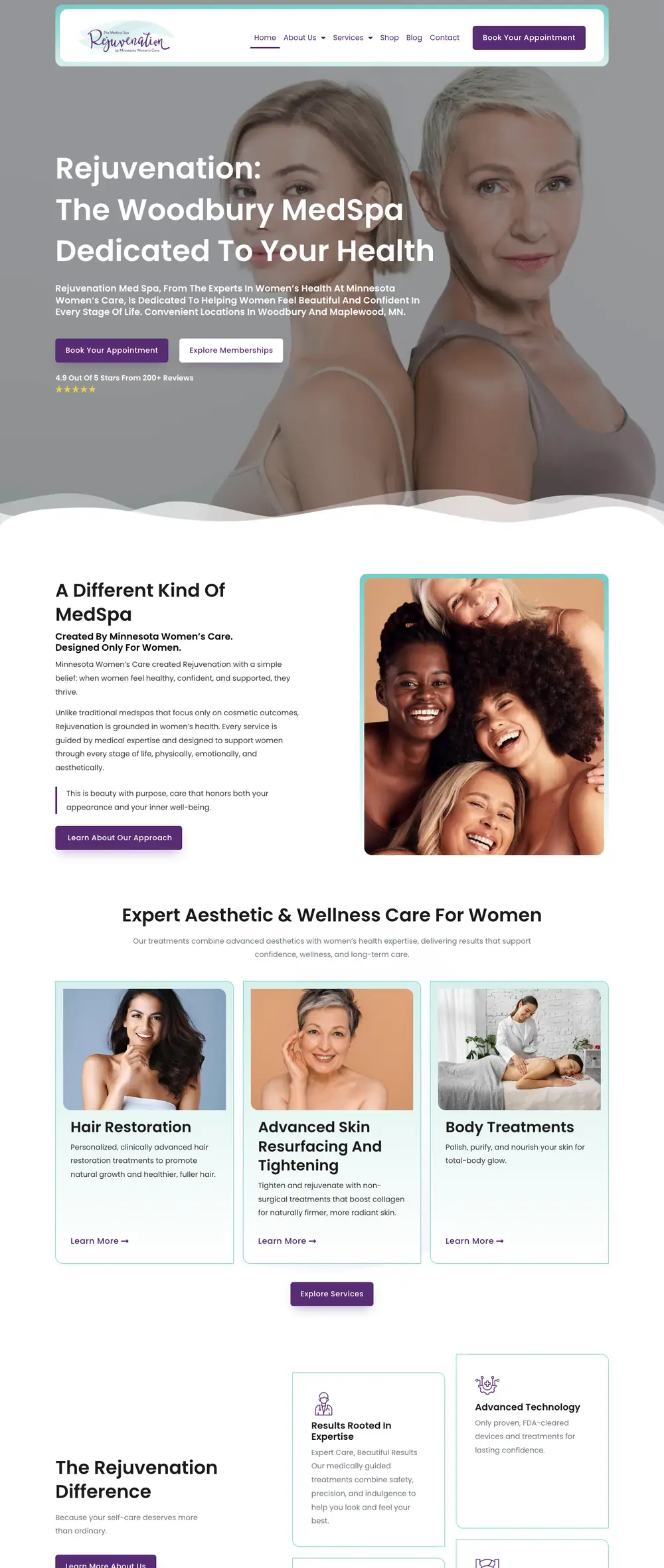Rejuvenation MedSpa homepage, full page