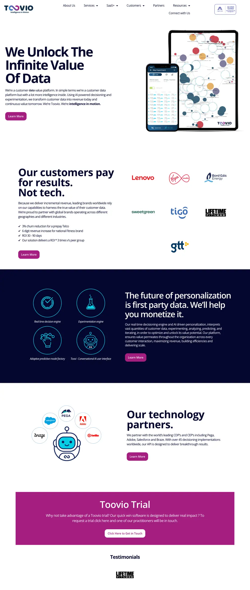 Toovio homepage, full page