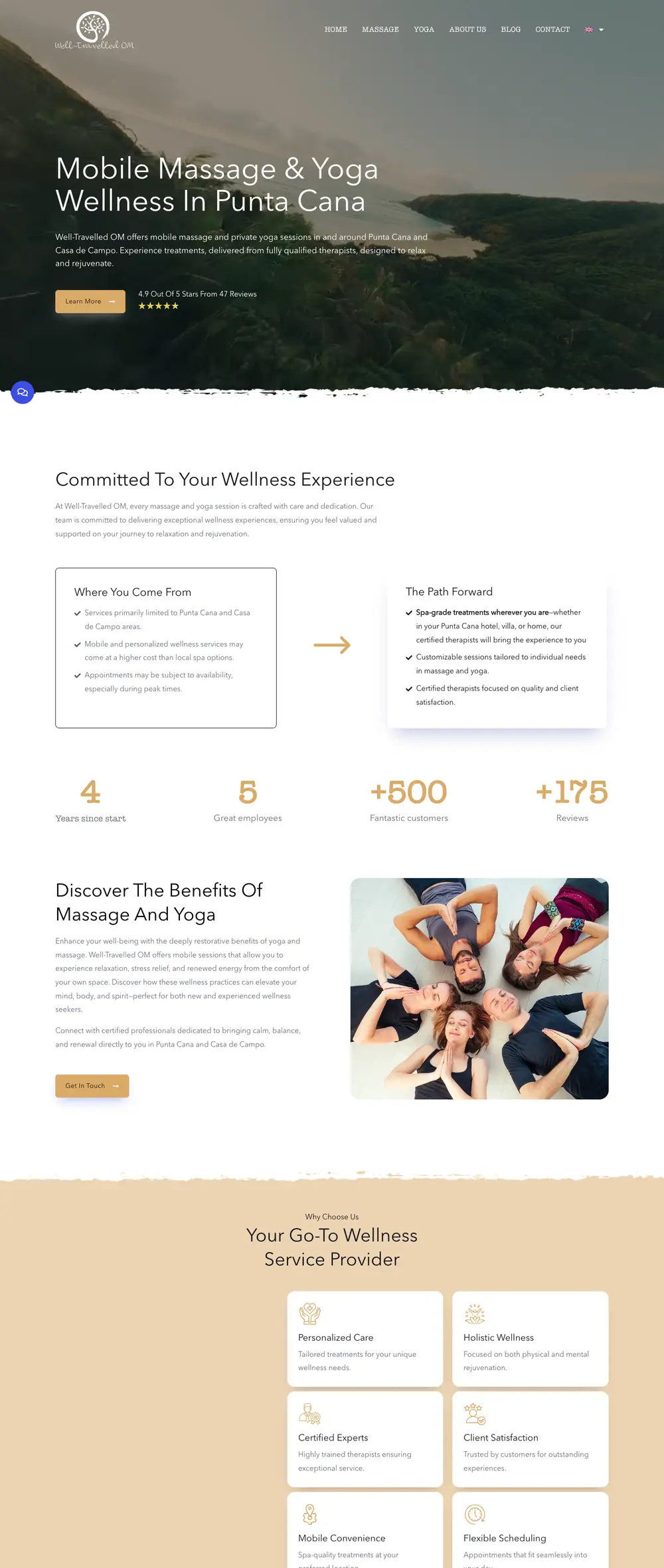 Well Travelled homepage, full page