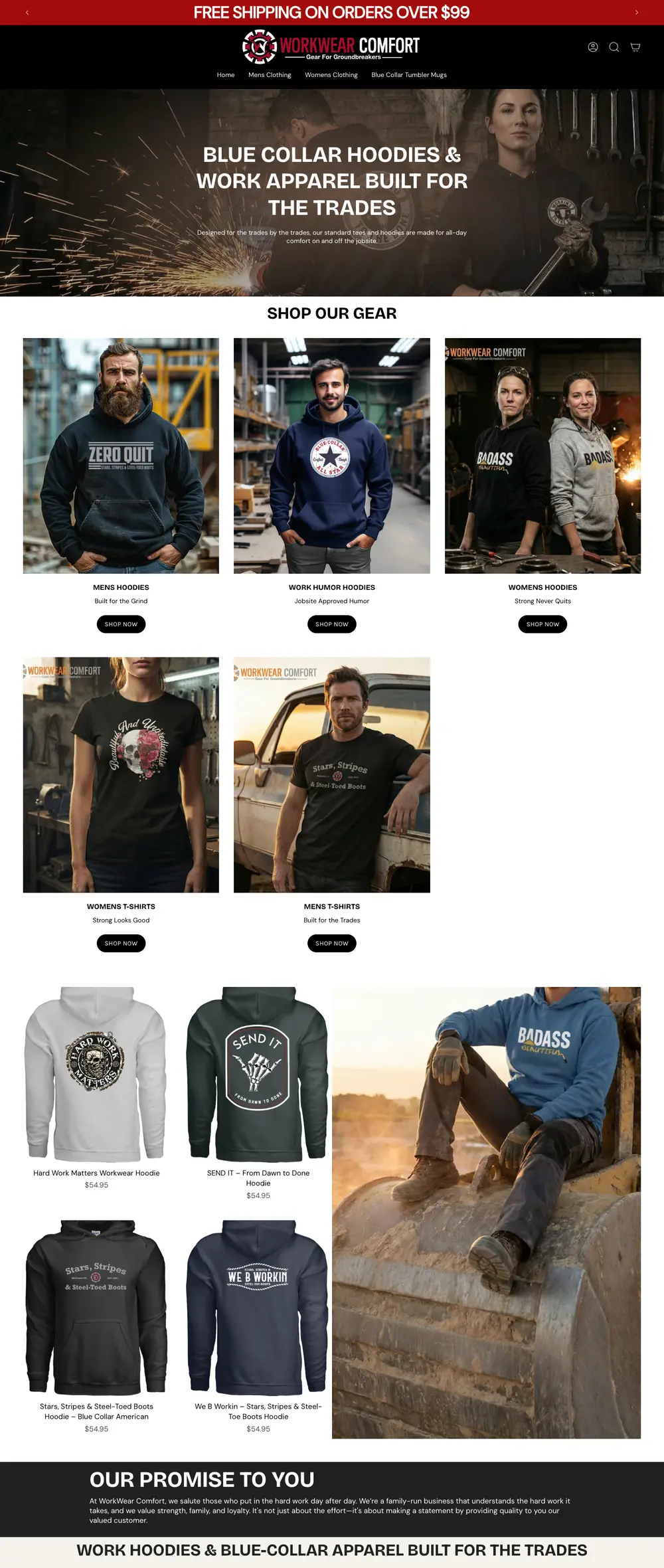 Workwear Comfort homepage, full page