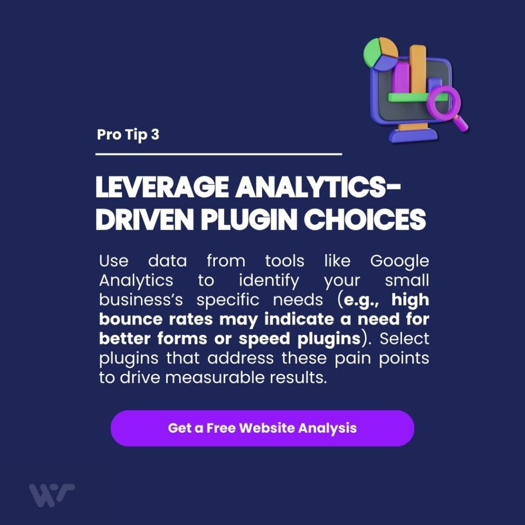 Best WordPress Plugins for Small Business: Essential Tools for Growth in 2025 4 A cartoon robot with charts and gears analyzes data, illustrating leverage analytics-driven plugin choices. Webtec emphasizes using tools like MonsterInsights for data-backed decisions to optimize WordPress sites.
