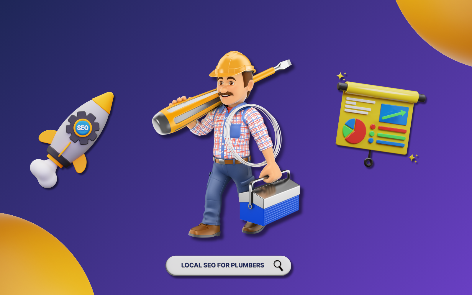 Blog 14 A cartoon figure at a desk with charts, showing plumbers using local SEO get 3x more emergency calls than those relying on Yellow Pages and word-of-mouth.