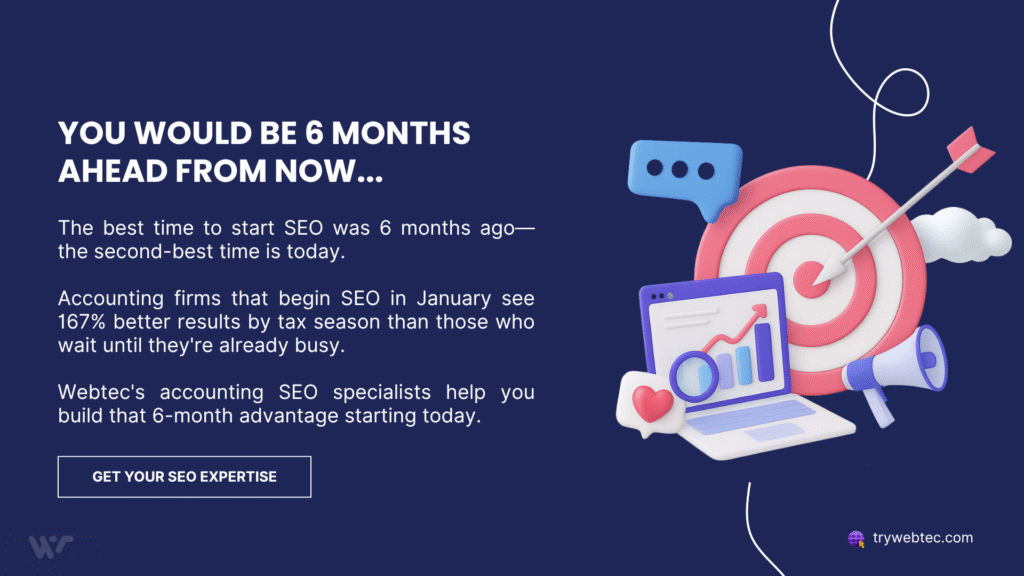 SEO for Accountants: How Firms Grow with Strategic Digital Marketing 7 SEO for accountants call-to-action: Best time to start was 6 months ago, accounting firms see 167% better tax season results