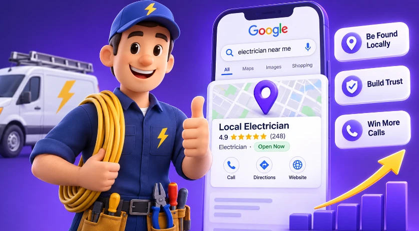 Electrician appearing in Google's local search results on a mobile phone